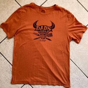 Life is Good Smooth Tee Mens M Orange Excellent Dads World Famous BBQ Graphic